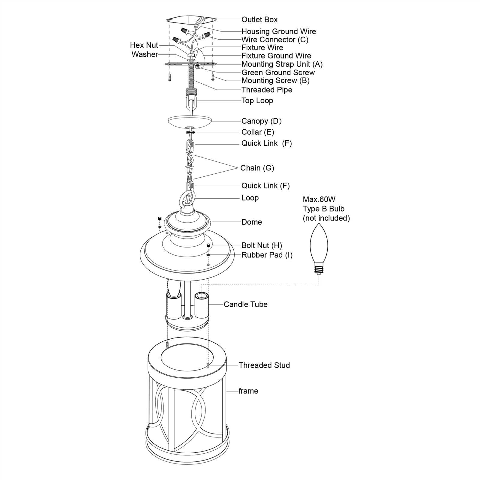 ceiling light fixture parts diagram