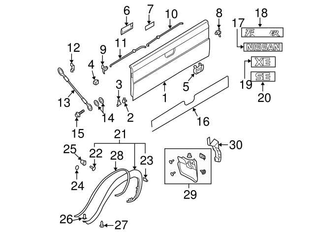 2005 nissan frontier tailgate parts diagram