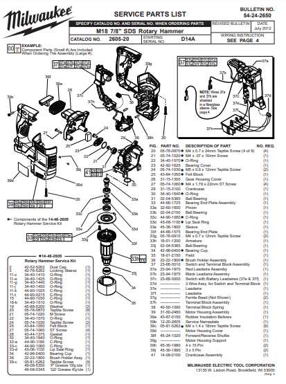 milwaukee 2607 20 parts diagram