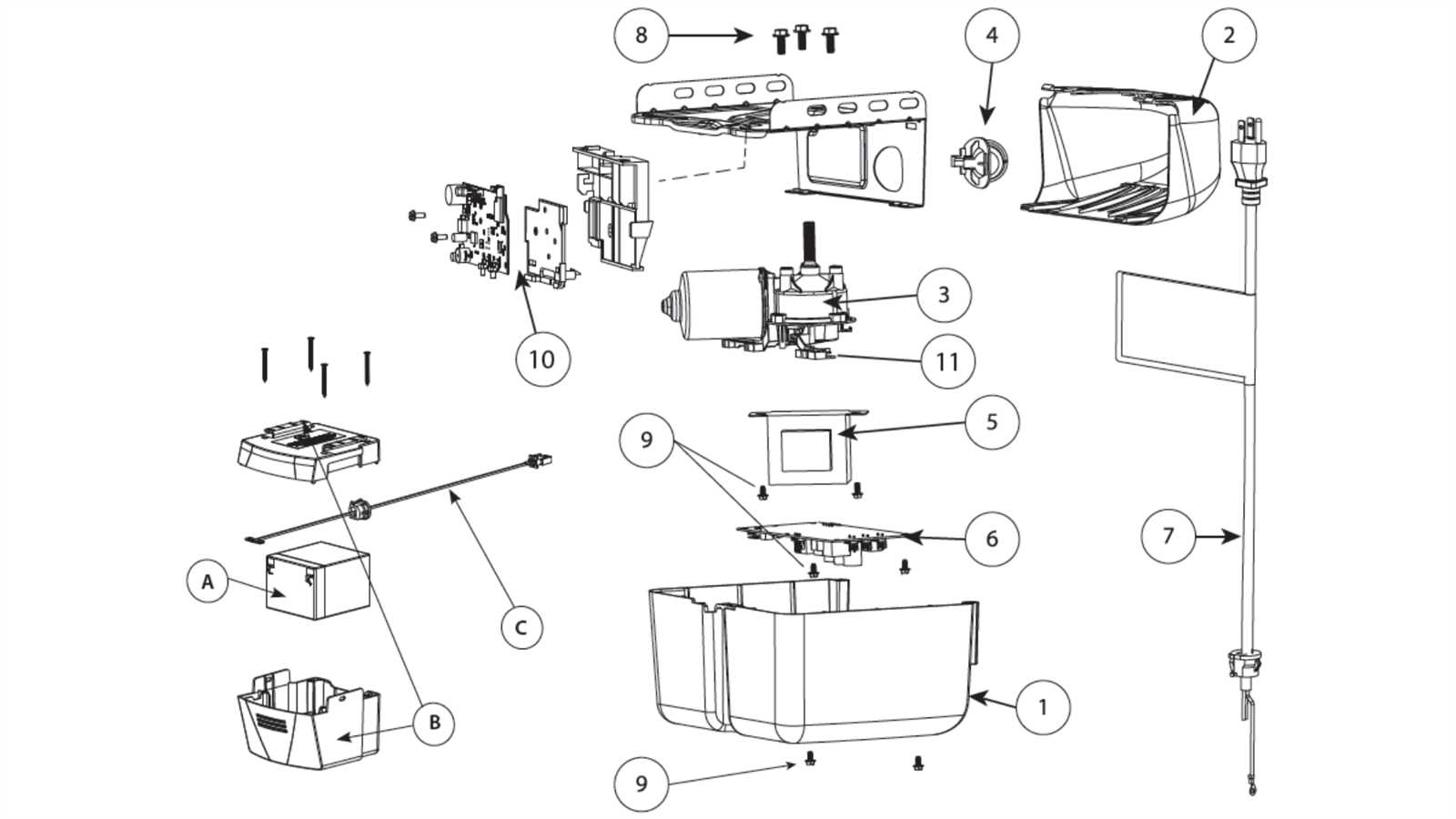 parts of garage door opener diagram