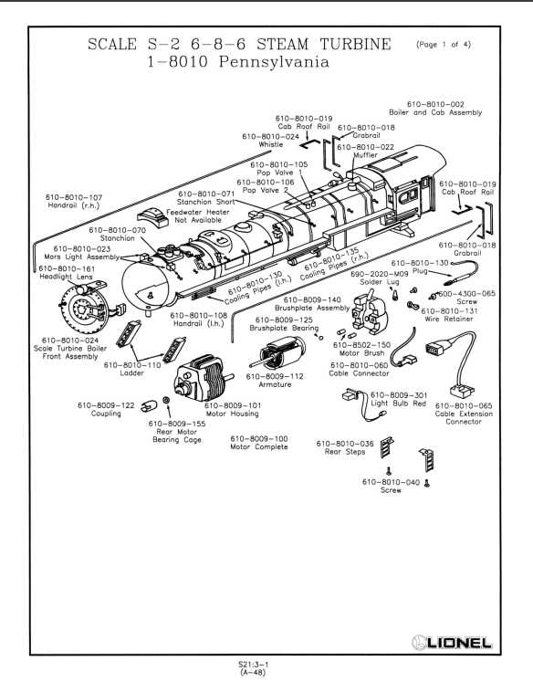 steam locomotive lionel parts list and exploded diagrams