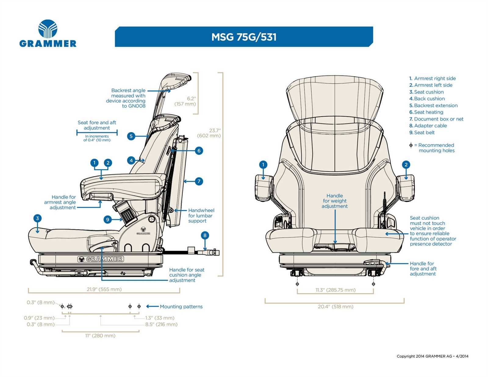 grammer seat parts diagram