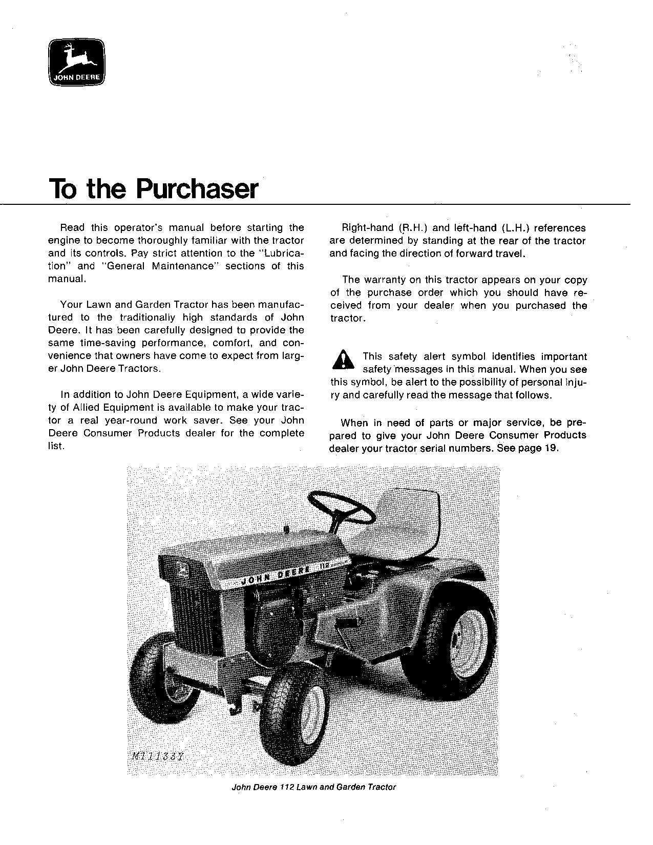 john deere 112 parts diagram