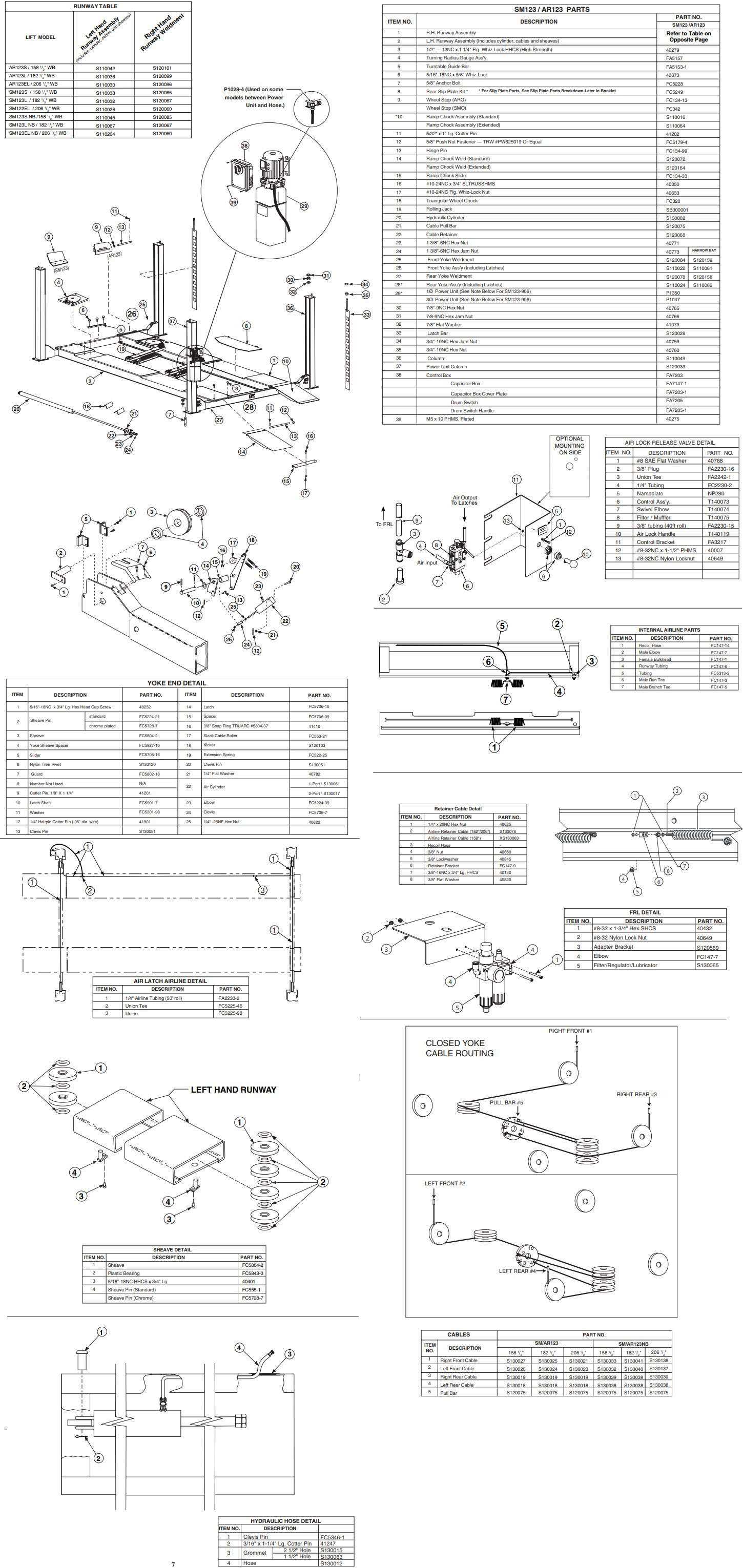 rotary 4 post lift parts diagram