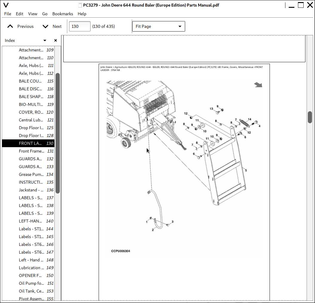 john deere 435 baler parts diagram