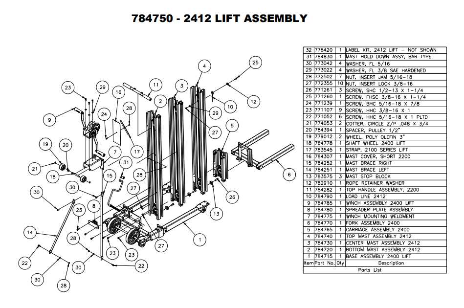 rotary 4 post lift parts diagram