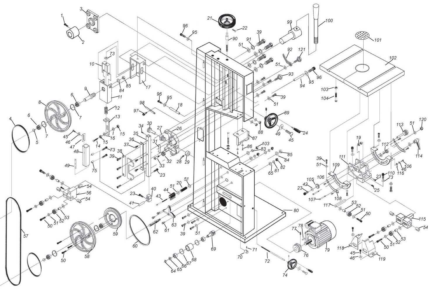 parts of a bandsaw diagram