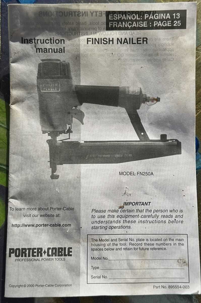 porter cable fn250a parts diagram