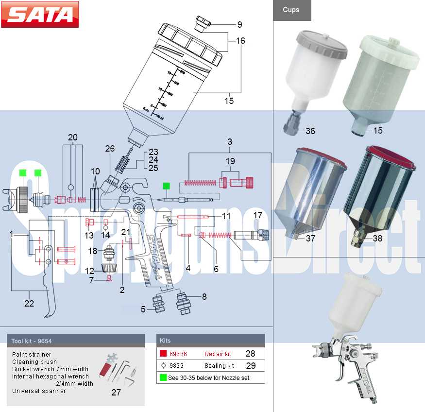 sata spray gun parts diagram