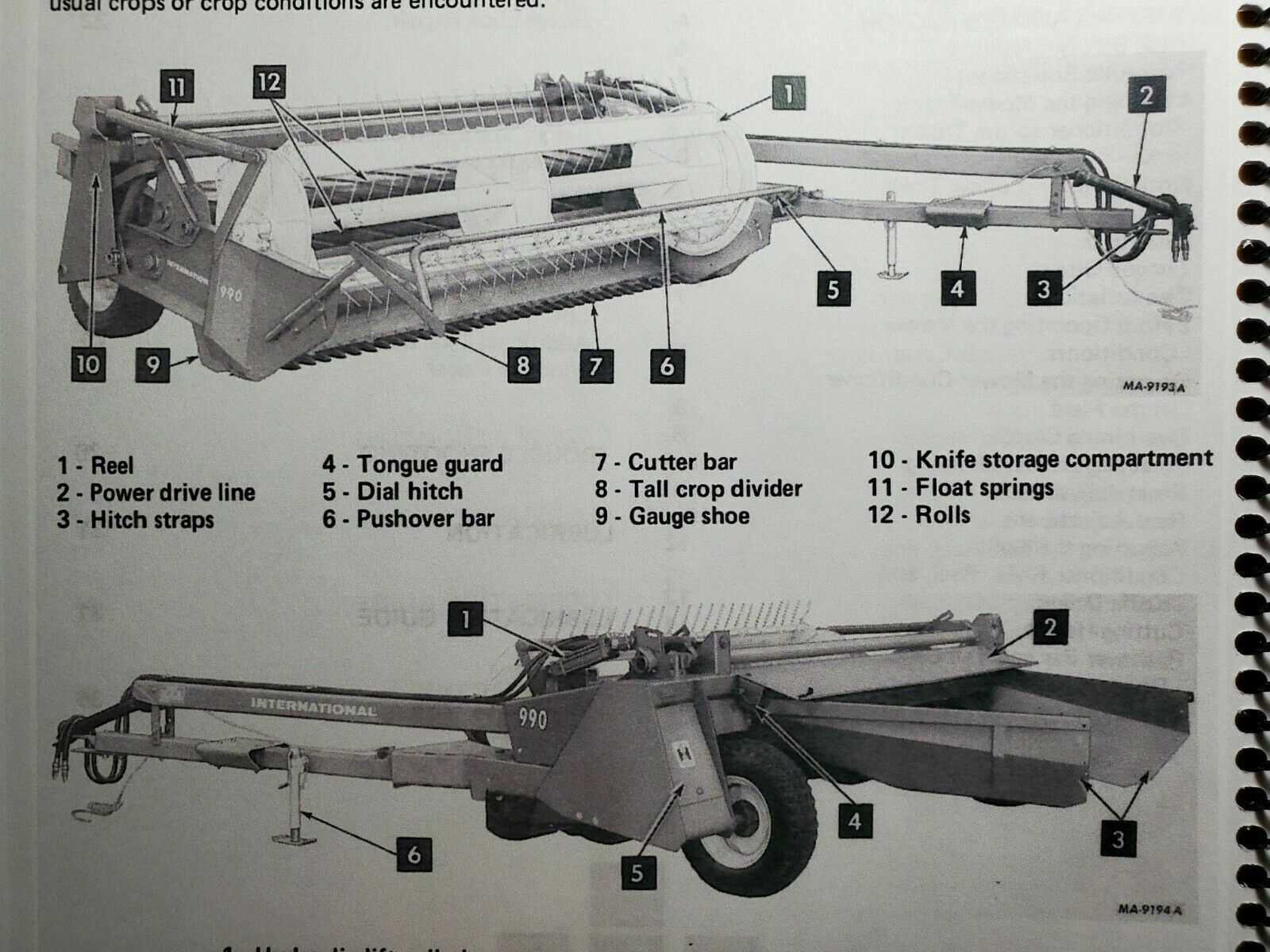 international 990 haybine parts diagram