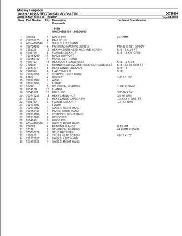 massey ferguson 12 baler parts diagram